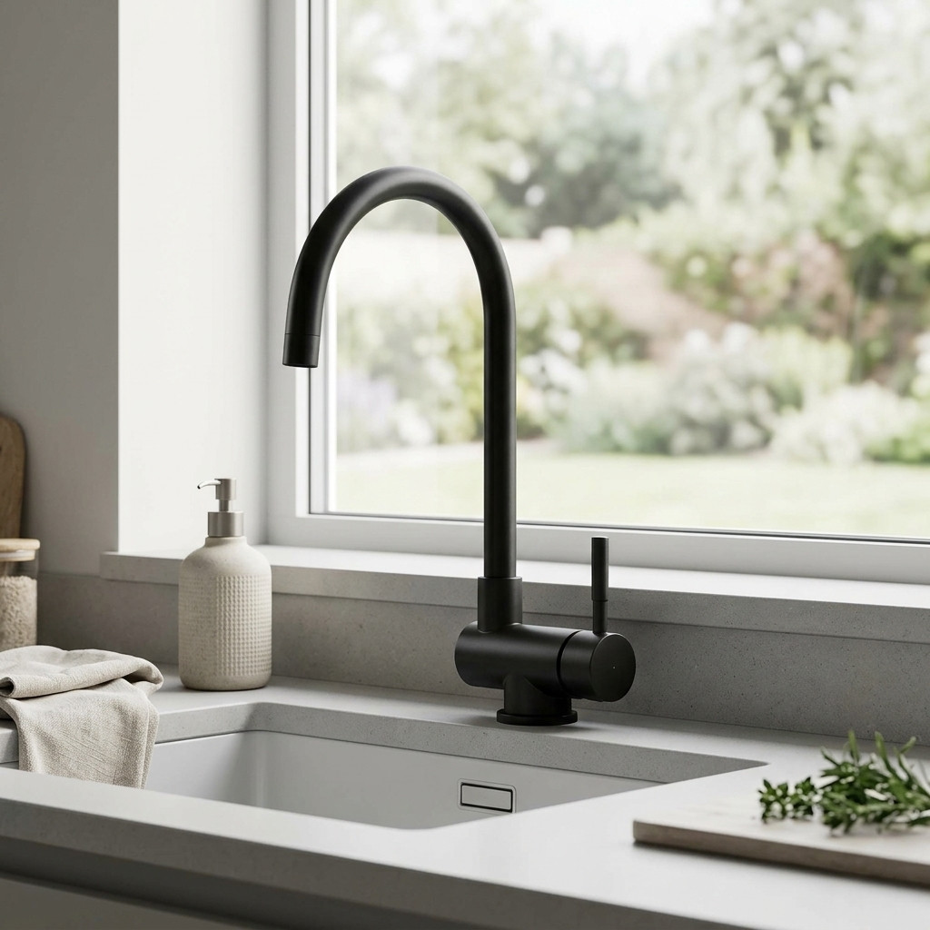 Aquanello Forma Stainless Steel Fold-Down Window Kitchen Faucet, Black BL-1012-FM